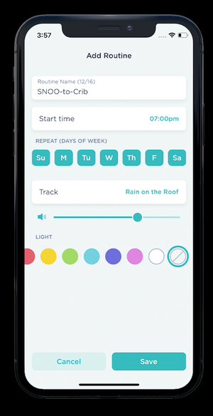 SNOO-to-Crib Routine set on SNOObie in the Happiest Baby App